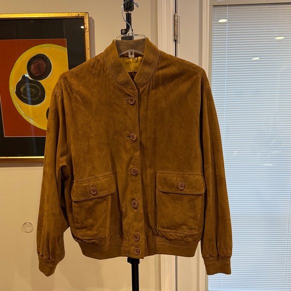 Vera Pelle Tan Suede Bomber Jacket - Picture 1 of 7